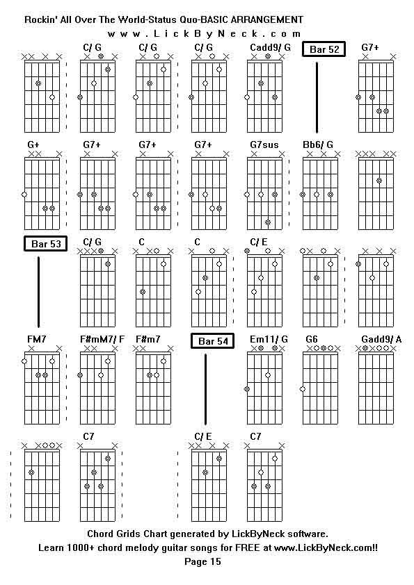 Chord Grids Chart of chord melody fingerstyle guitar song-Rockin' All Over The World-Status Quo-BASIC ARRANGEMENT,generated by LickByNeck software.